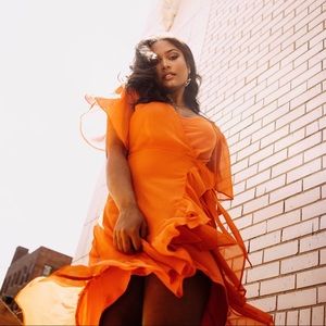 Calvin Klein Orange Flowy Midi Dress